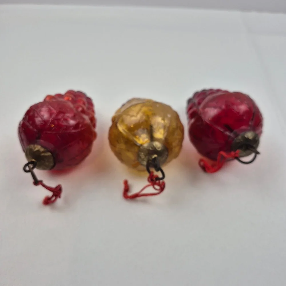 Vtg Glass Christmas‎ Ornament Lot 6pc Grapes Heart Ball + Lenox Holly 1990s